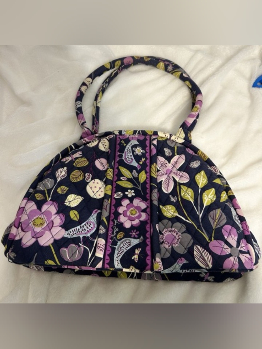 Vera Bradley Quilted Purse Clasped Purple Foral Bird Print Handbag